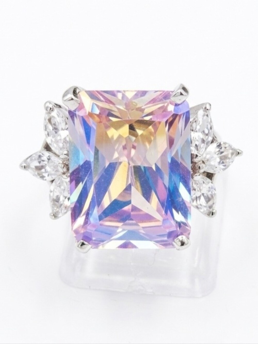 Gorgeous Mystic Topaz Oversized Cocktail Ring 14k White Gold Vermeil Size 6